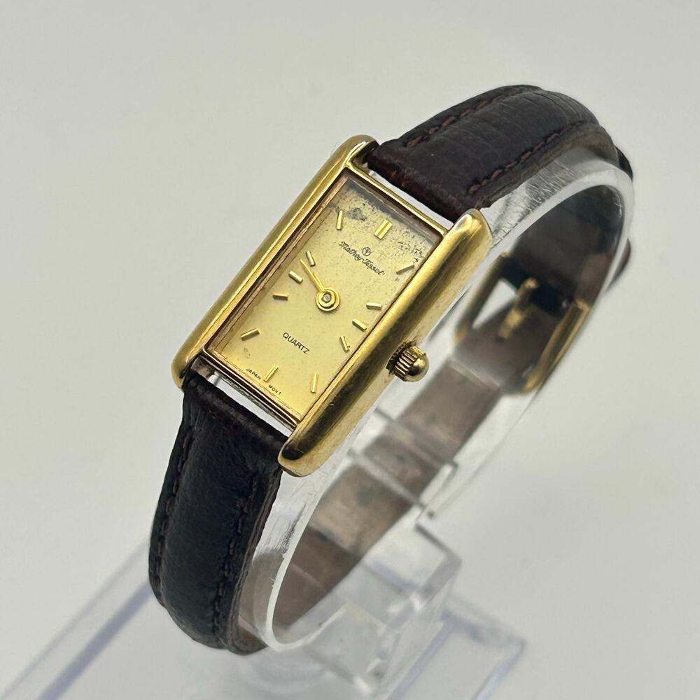 Vintage Mathey-Tissot Gold Plated Brown Leather Tank Watch Working New Battery